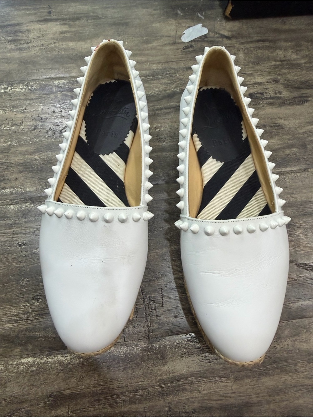Christian Louboutin White Stud-Trim Leather Slip-Ons